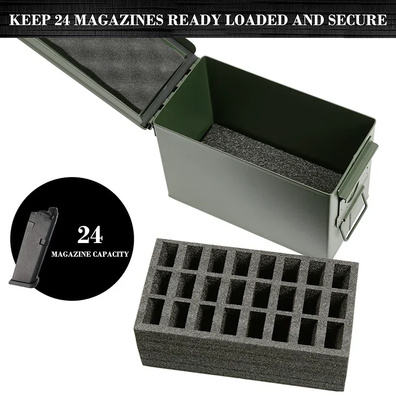 24 Pistol Magazine Holder Foam for Plastic .50Cal Ammo Can Insert Steel 50 Caliber Ammunition Box (M2A1) Replaces Gun Clip Pouch