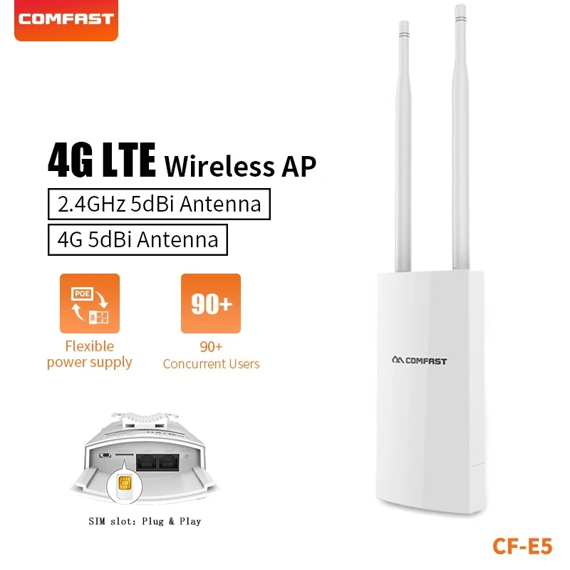 Outdoor 4G LTE Router 150Mbps Waterproof  3G/4G SIM Card Routers 90 Users POE USB Power Supply for Outside WiFi Coverage Router