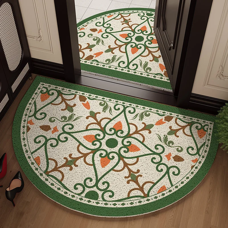 Vintage Half Round PVC Silk Loop Doormat Anti Slip Entrance Foot Mat Home Front Door Dirt Trapping Wear-resistant Rug коврик