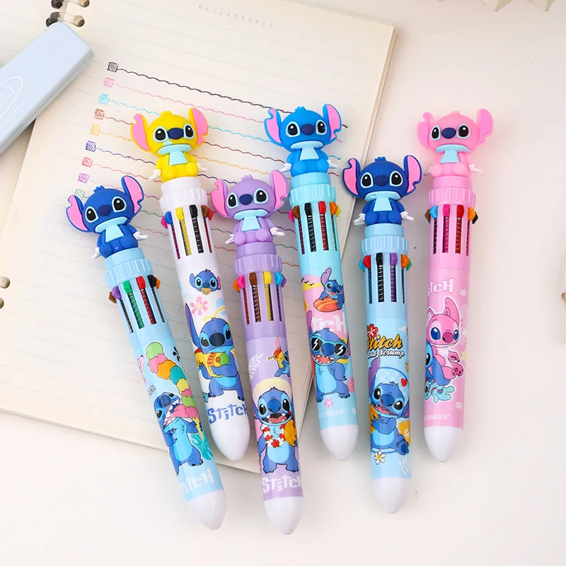 

6/36pcs Stitch 10 Color Ballpoint Pen Cartoon 0.7 Press Multicolor Pen Student Diy Hand Point Pen Stationery