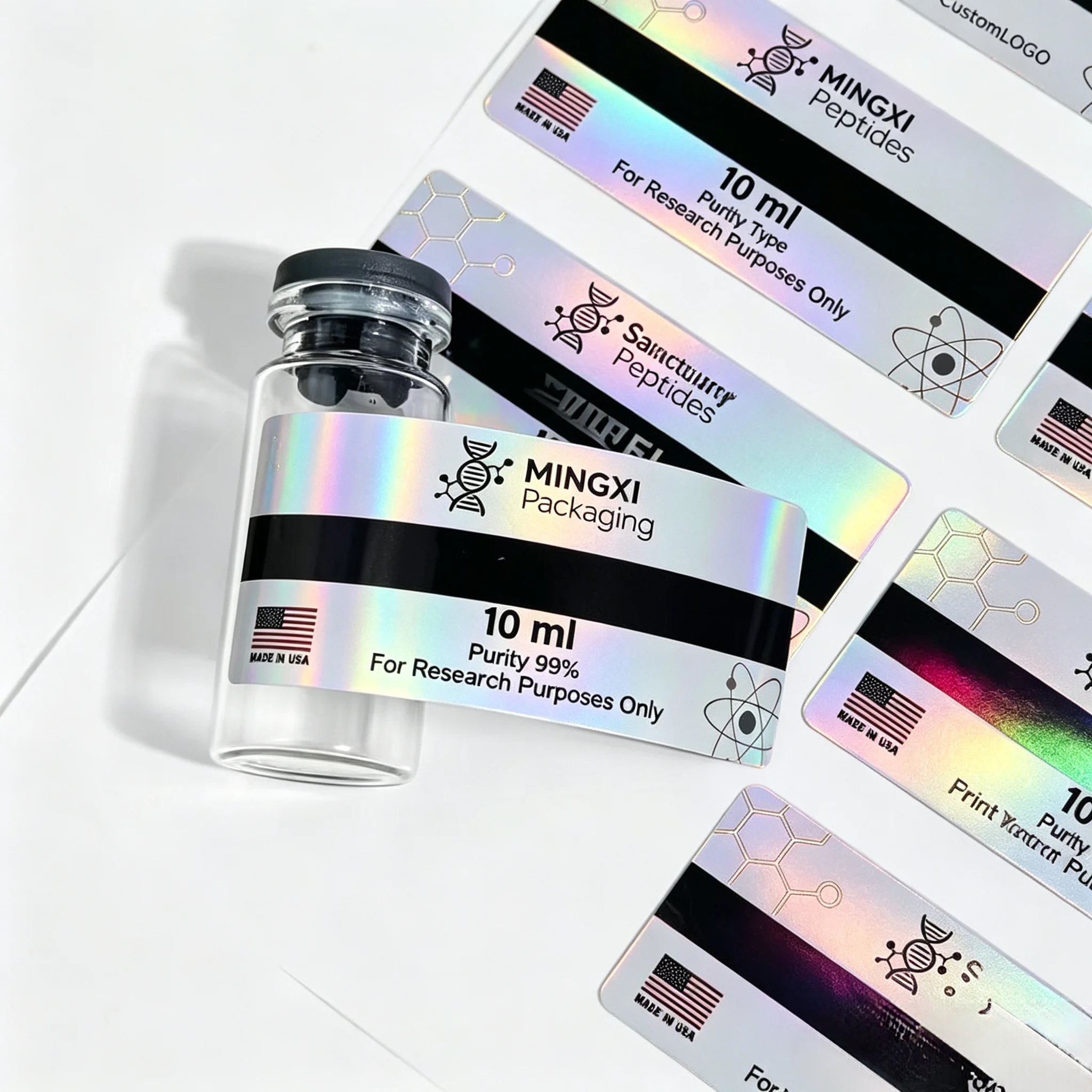 Custom Research‑grade Peptide Vial Sticker Low‑temp Resistant Vinyl Self‑adhesive Bottle Label Fit 2ml 5ml Laboratory Vials