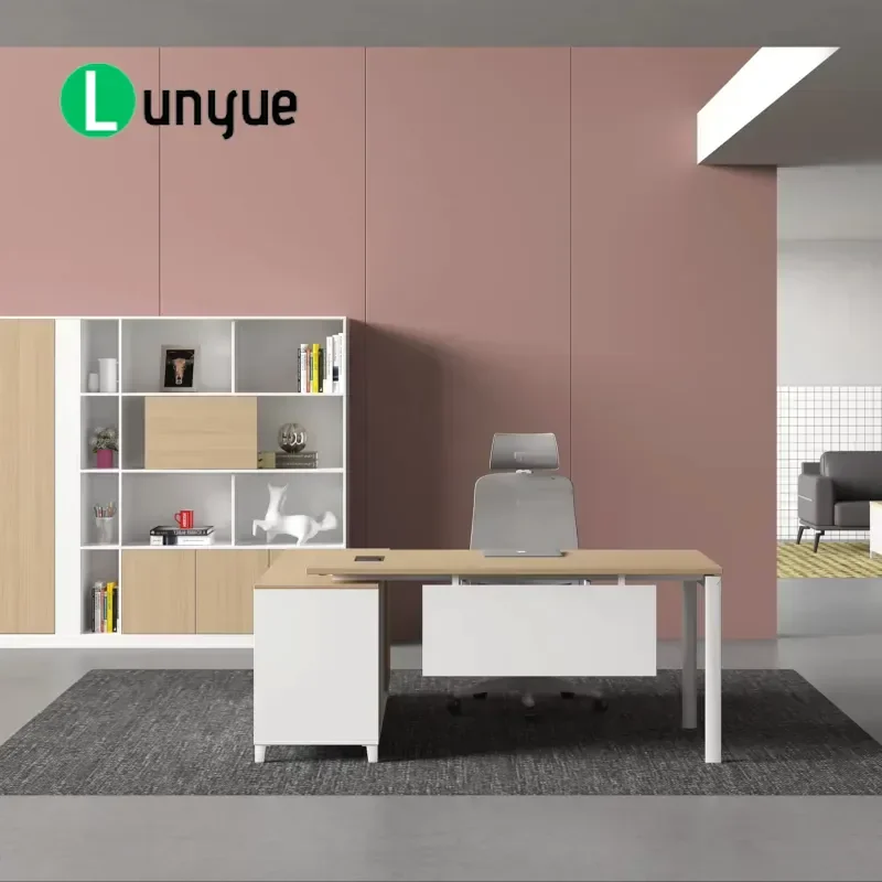 Modern L Shaped Wooden Office Desk Computer Workstation with Ergonomic Chair Set for Home Office Workspace Furniture