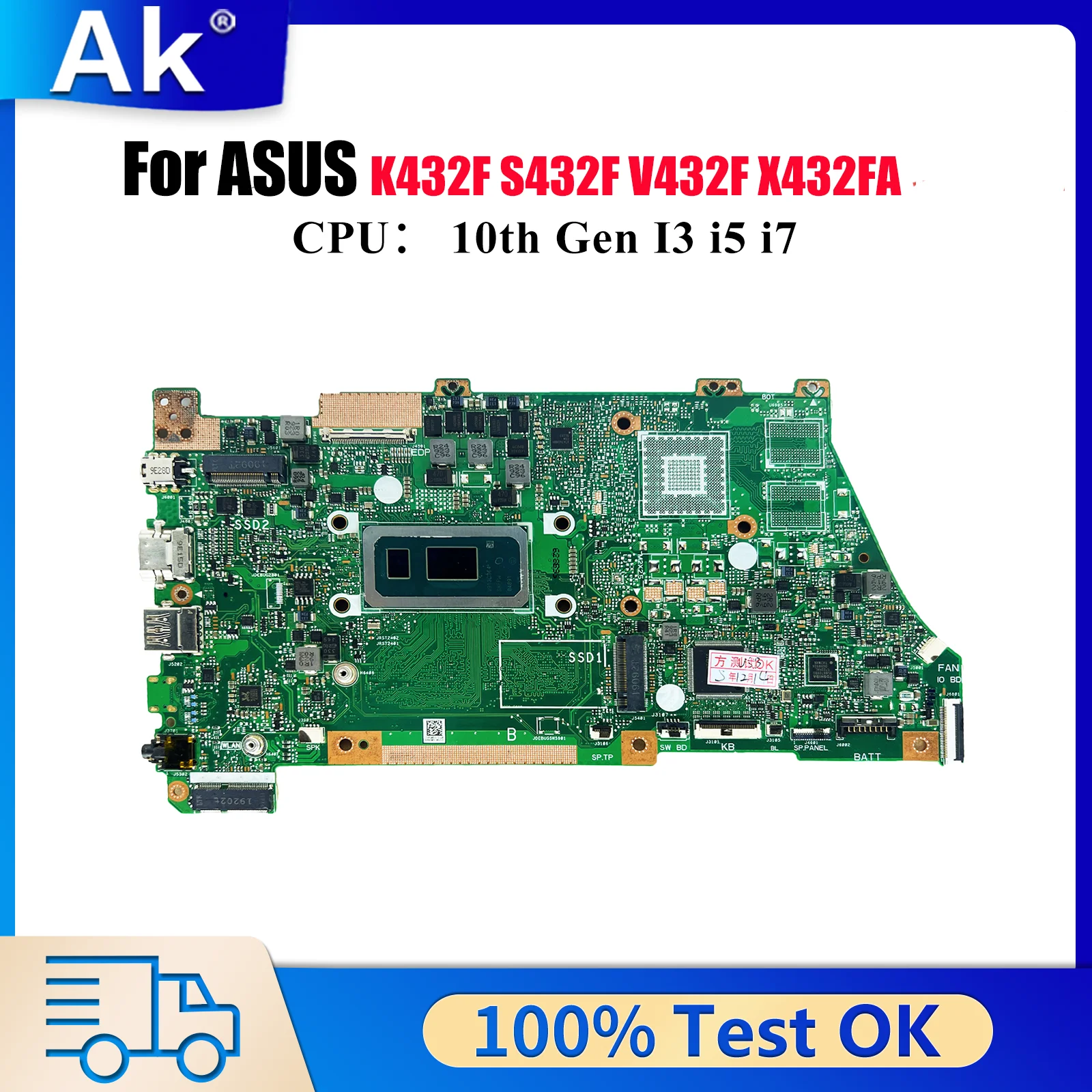 

X432FA Материнская плата для ноутбука ASUS VivoBook X432FLC X432F K432F S432F X432FAC X432FL X432FA V432F Материнская плата с 10-го поколения I3 i5 i7