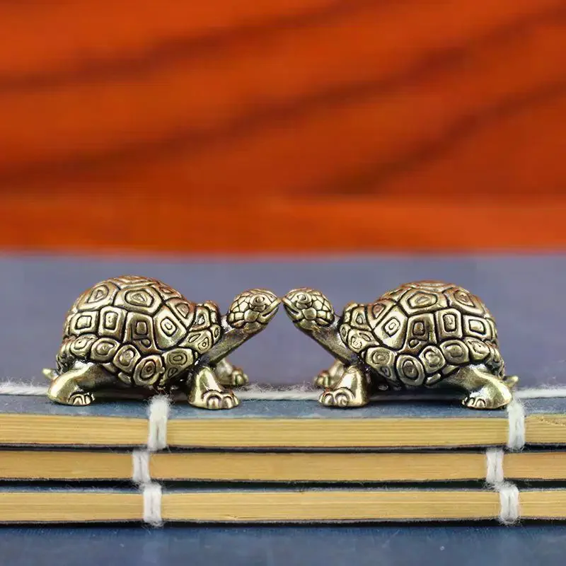 Pure Copper Turtle Statue Vintage Brass Tortoise Figurines Desktop Feng Shui Ornament Miniatures Antique Tea Pet Crafts Gifts