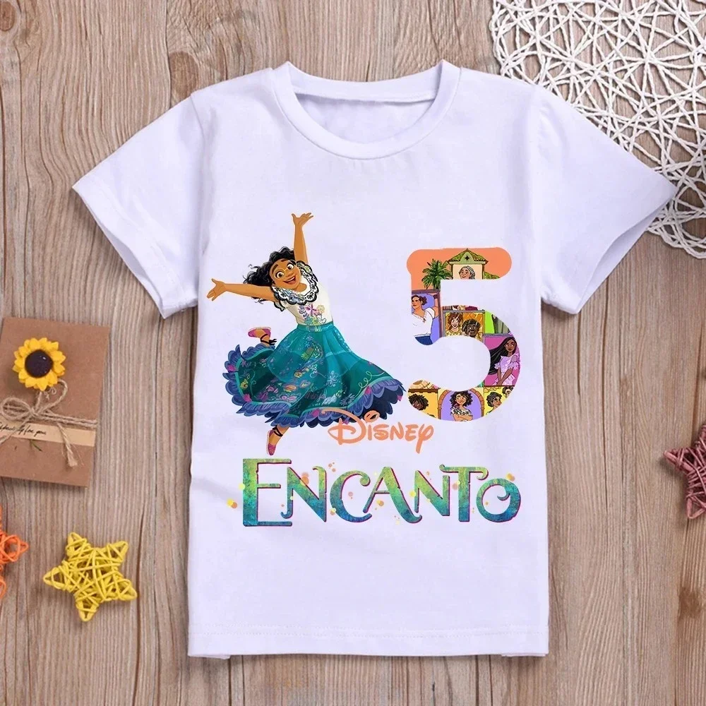 Encanto Mirabel Kids T-Shirts Disney Verjaardag Nummer 1-10 T Shirts Kinderen Cartoon Kawaii Vrijetijdskleding Anime Top Jongen Meisje Tee