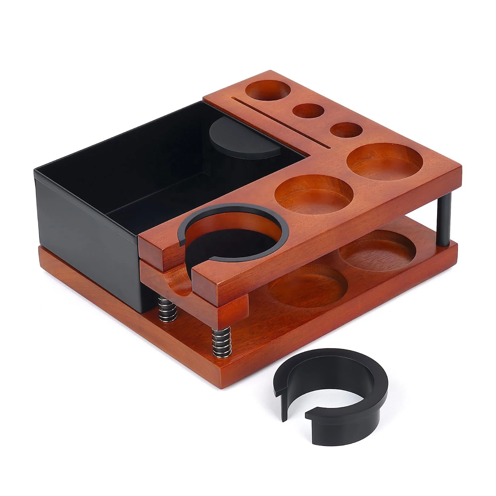 

Wood Tamper Stand Knockbox Double-wall Spring-loaded Coffee Barista Tool Organizer Tamping Station Holder Espresso Knock Box