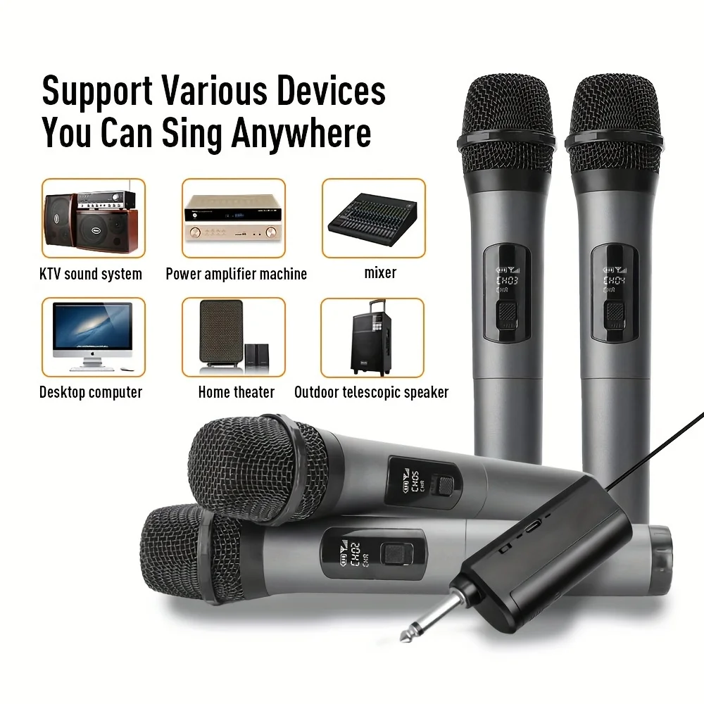 

LMBGM-W2 Wireless Microphone 4-Channel VHF Frequency Handheld Microphone USB Rechargeable Suitable For Church Performances
