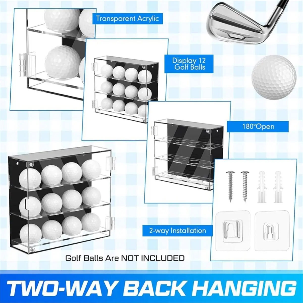 618 Mega Sale Acrylic Golf Ball Display Case Wall Mounted Golf Ball Holder 3 Layer Clear Display Box for 12 Balls