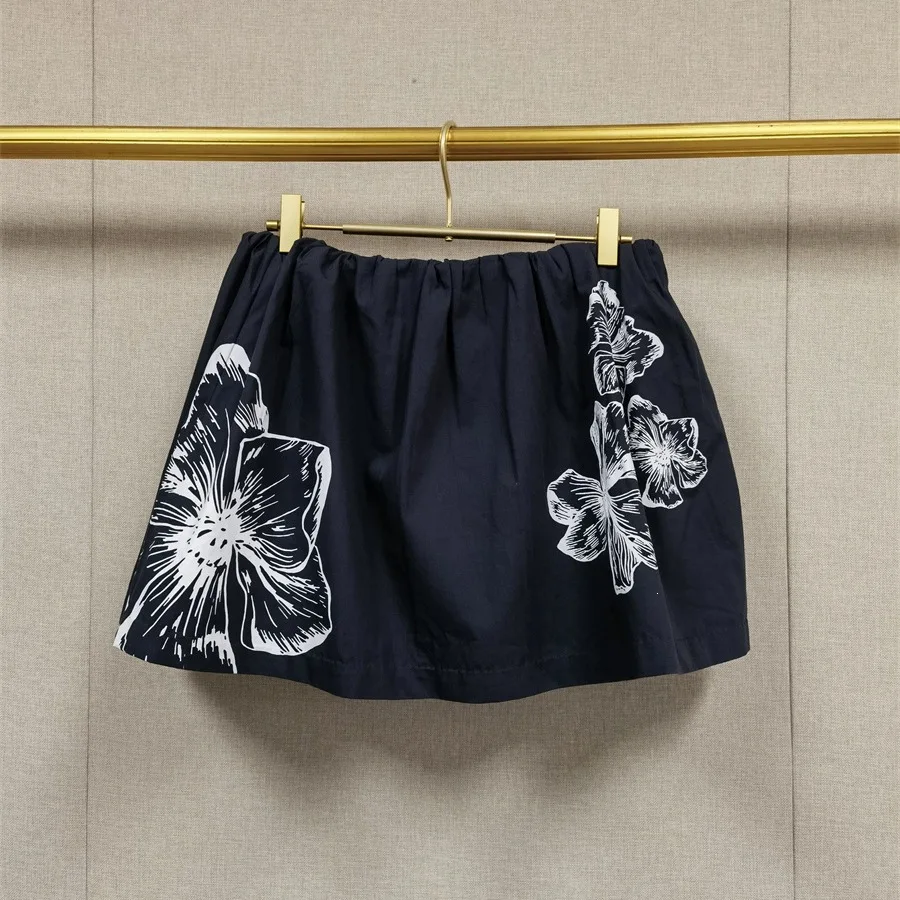 Romantic White Floral Print Shirt And Short Skirt Set Spring Summer Cotton Long Sleeve Turn-down Collar Korean Style Casual F... view 4