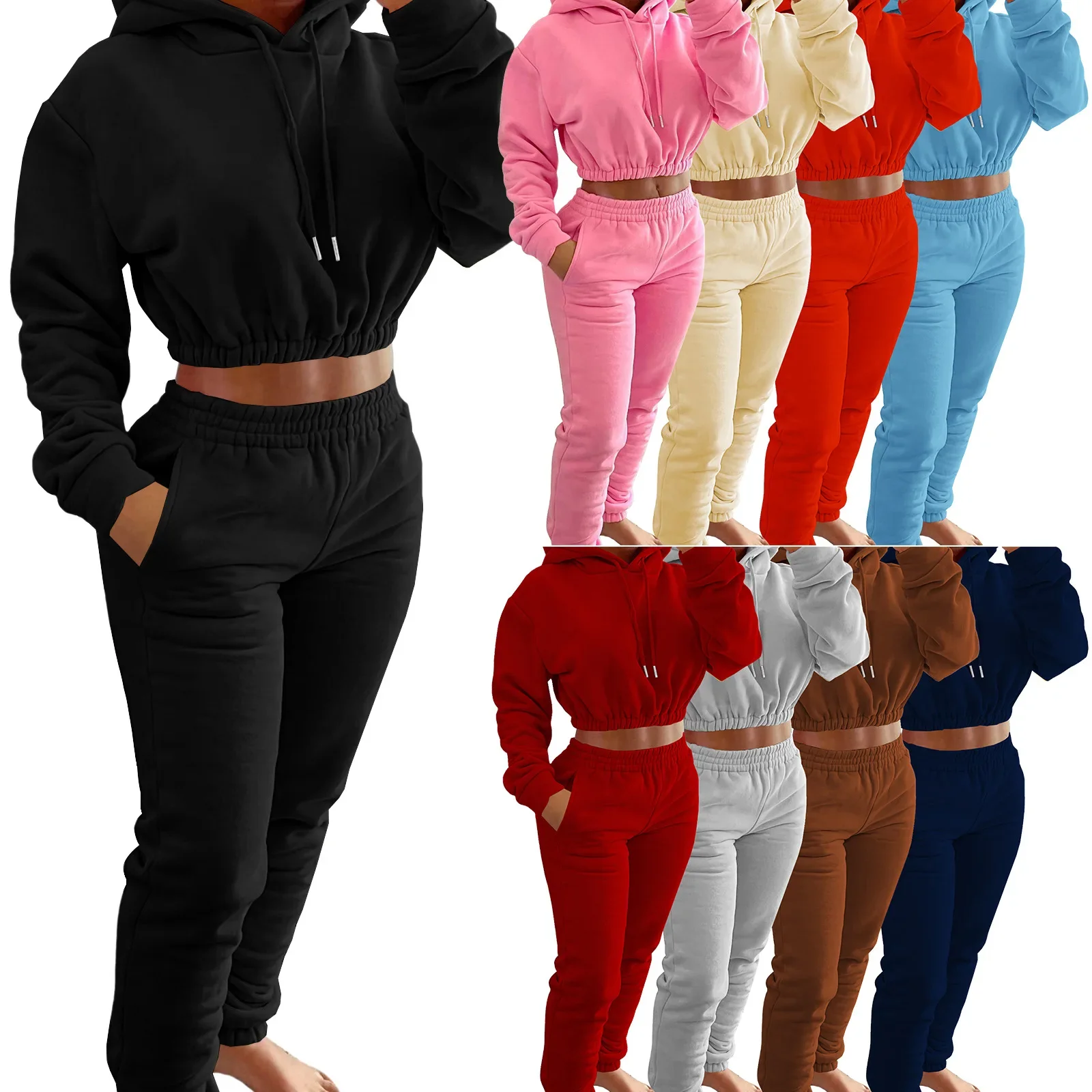 

Sweatsuits for Women Set 2 Piece Tracksuits Outfits Sexy Long Sleeve Crop Hoodie Jogger pants Matching Sets