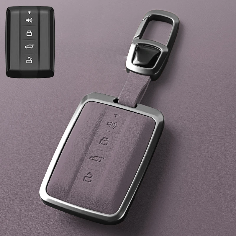 

Simple Style Aluminum Alloy + Leather Car Remote Key Case Cover Anti Scratch and Wear-resistant for Tank 400 700