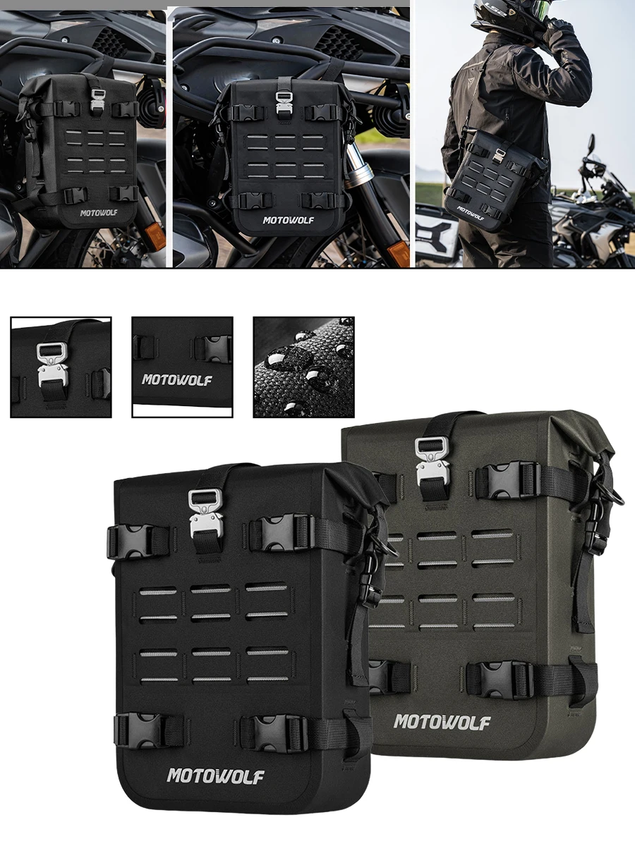 2PCS Motorcycle Bumpers Bag Crash Bar Bag Waterproof 6L-16L Rear Side Frame Bag Universal Tools Storage Bag For BMW Harley