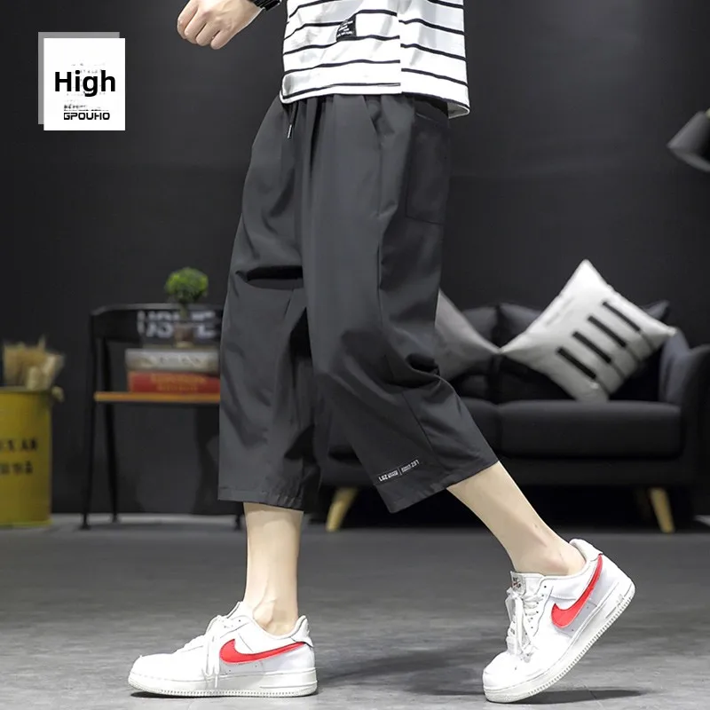 

Summer Casual Ice Silk Men's orts Qui Dry Loose Fit Spor Seven-Quarter Length Color plus Size Fat Men's Pants