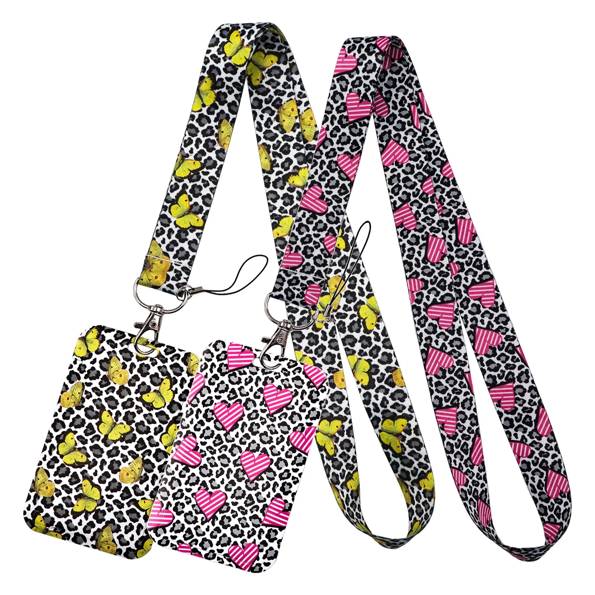 Butterfly Love Leopard Print Lanyard Neck Strap Keychain Card Cover Badge Holder Mobile Phone Hang Rope Keyring Accessories Gift