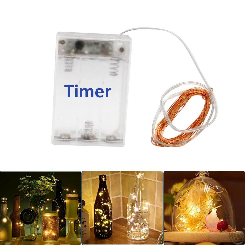 2M Battery Box Timing Light String Copper Wire Fairy 3AA Battery 20LEDs Cold Warm White for Christmas Party Wedding Decorations
