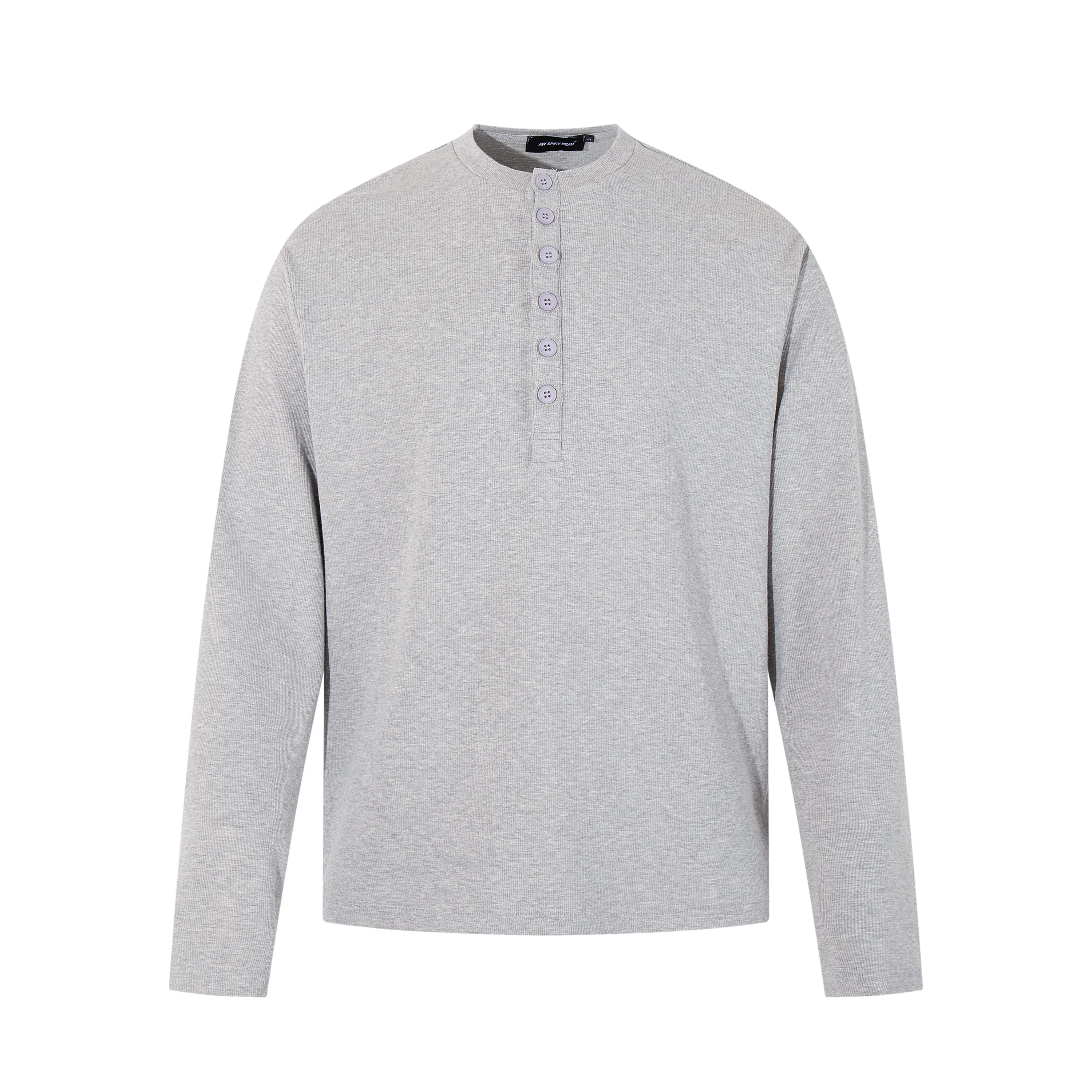 American Vintage Henley Collar Long Sleeve T‑Shirt For Men Autumn High End Old Money Style Daily Casual Tops Base Layer