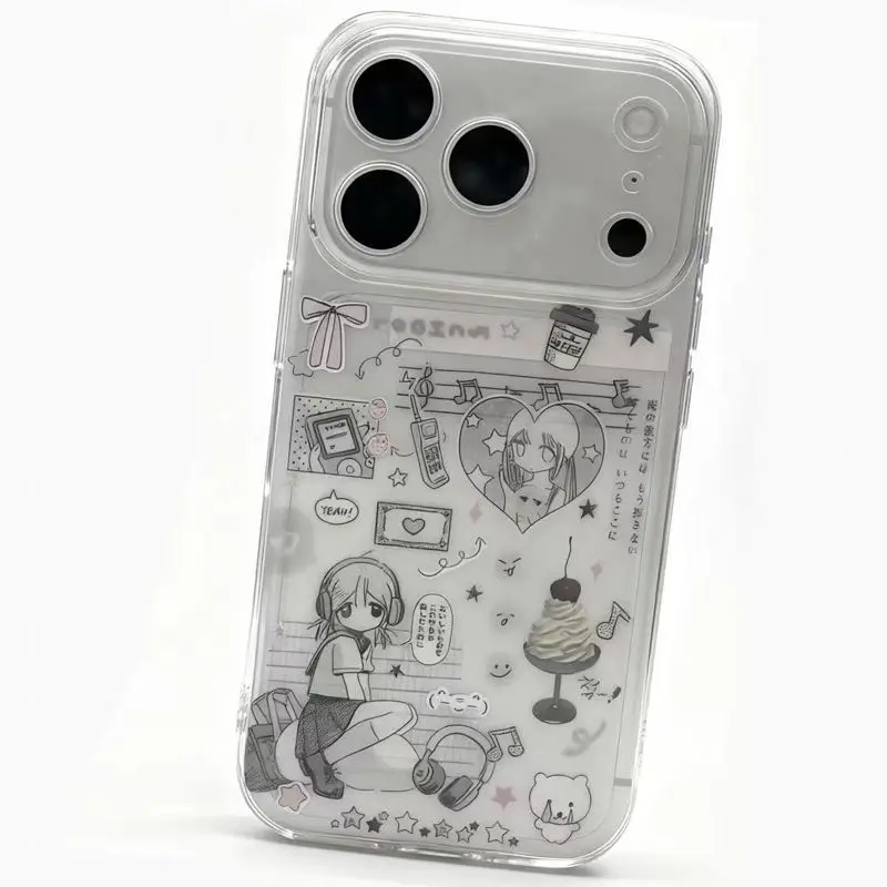 Japan Cartoon Anime Kleines Mädchen Handyhülle für iPhone 17 Pro Max Air 16 15 14 13 12 11 Pro Max Plus XR XS Transparente Softcover