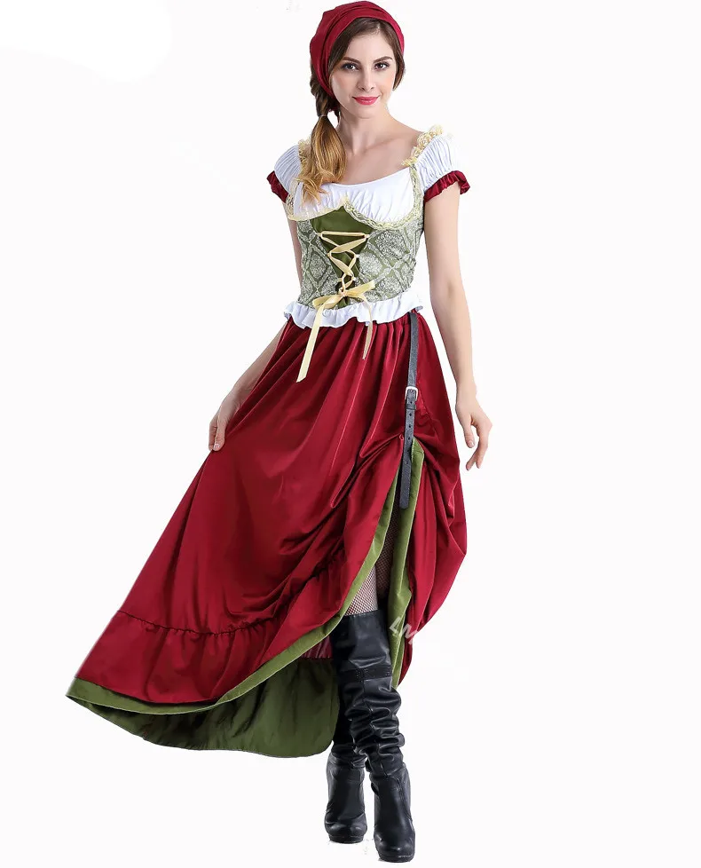 Octoberfest Bavarian Dirndl Maid Peasant Skirt Dress German Wench Costume Party Female Oktoberfest Long Dress