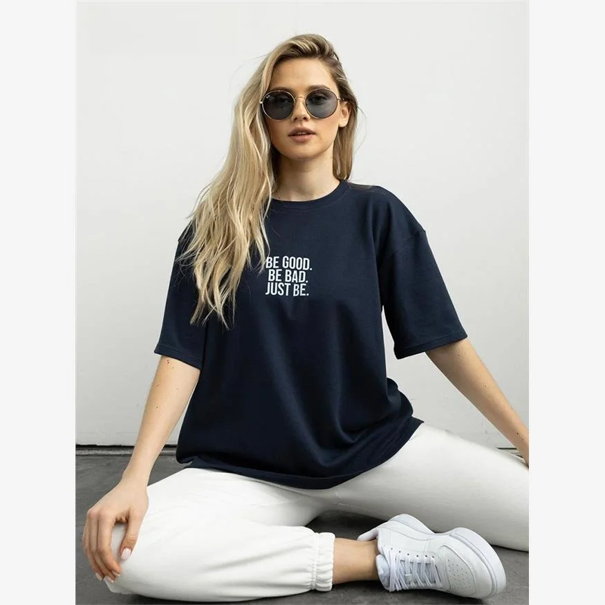 Hirsionsan Women's Loose Fit Printed T-irt Simple Letter Design Cleanfit Stand A-Line Sve Comfortable Breathable Ci...