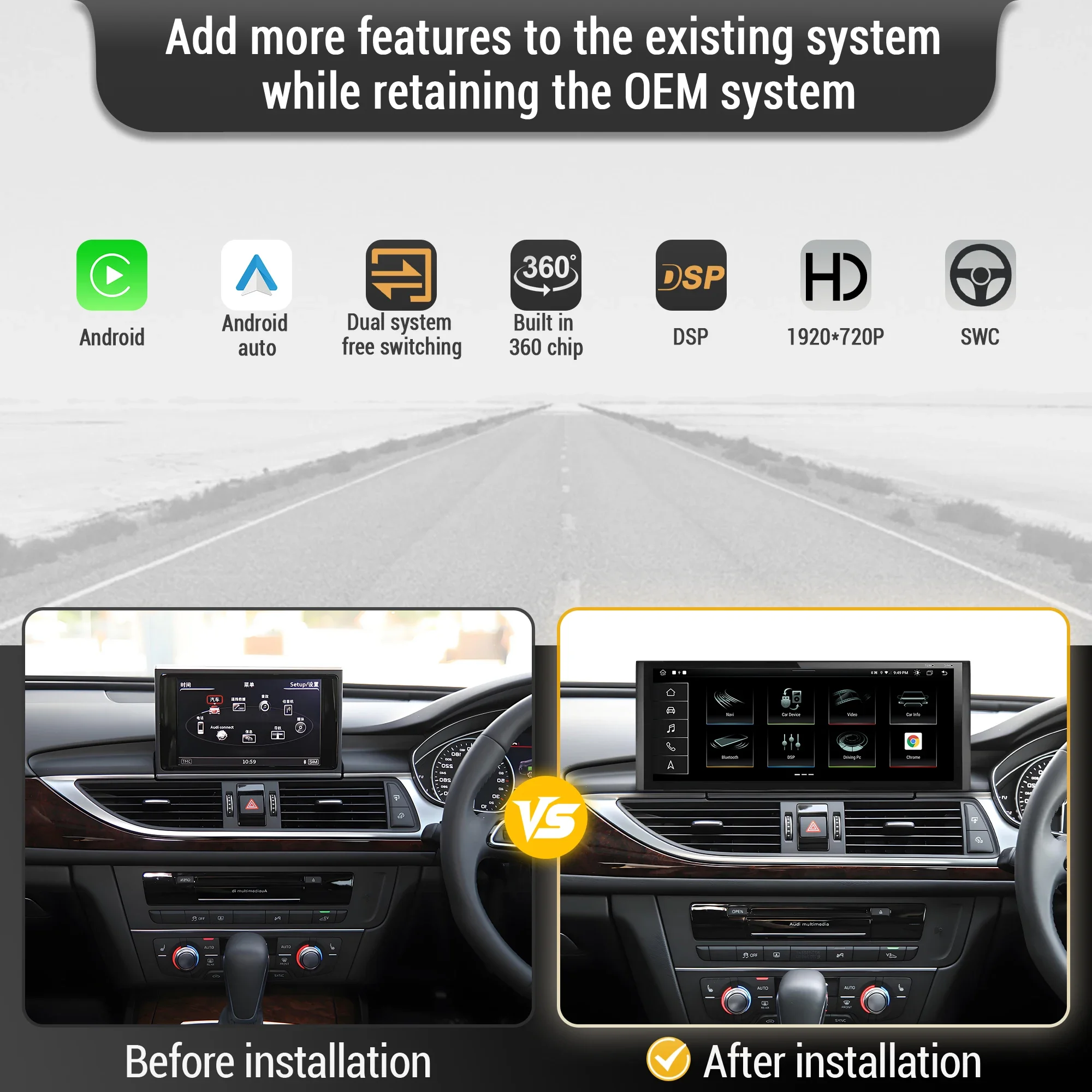 12.3 inch For Audi A6 C7 A7 2012-2018 Right Hand Drive Android 14 Car Radio Wireless BT Carplay Qualcomm Snapdragon 680 Screen