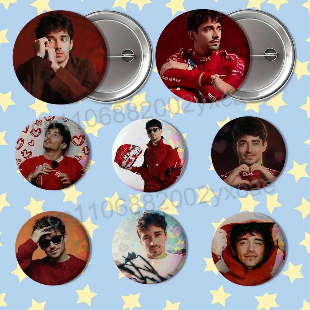Italian Grand Prix Charles Leclerc  Laser reflective round badges pins bag clothing decorations collectibles gifts for friends
