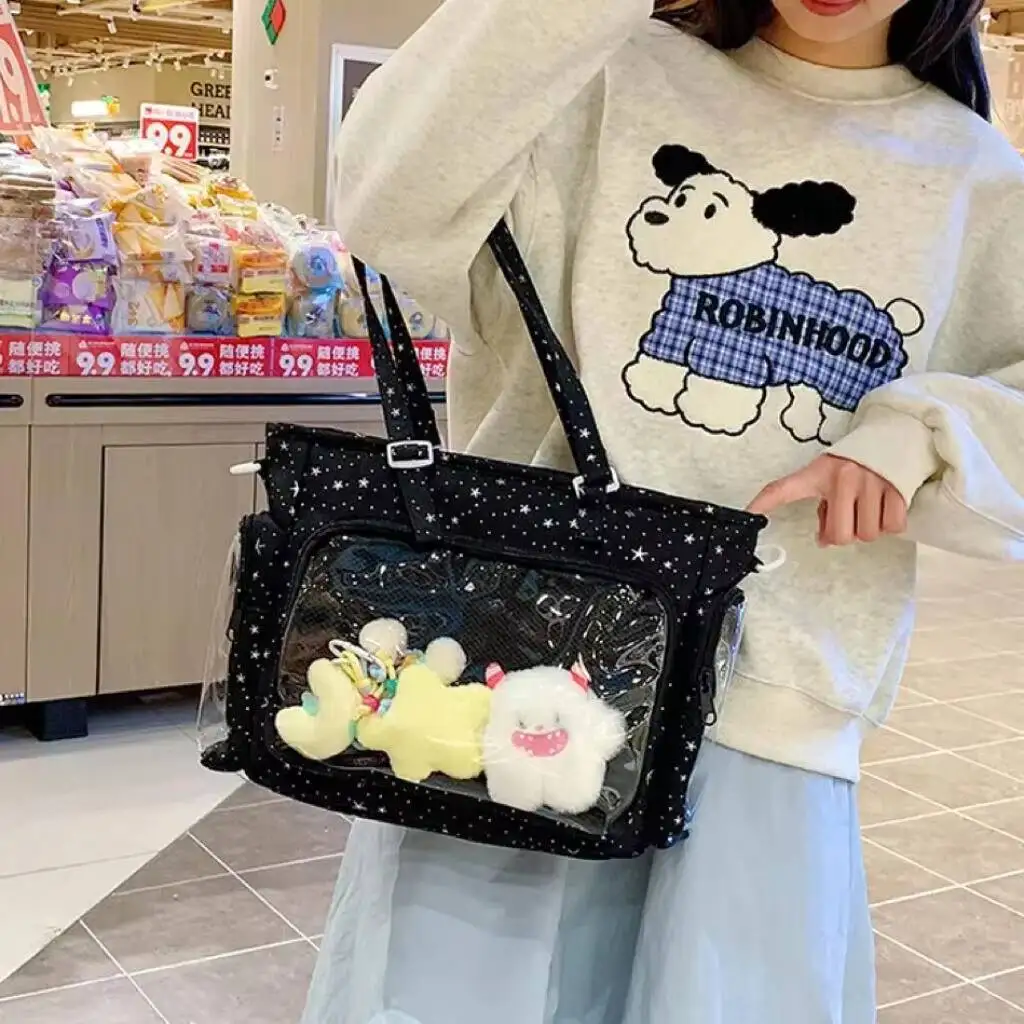 New Y2K Cute Japanese Ita Shoulder Bag Lolita Girls Transparent Tote Bag Large Capacity Crossbody Casual Bag DIY Display Handbag image 3