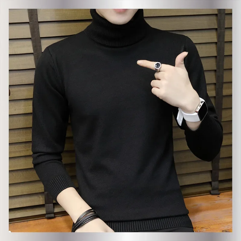 

Pullovers Long Sleeve Turtleneck Men Sweater Flat Knitted Slim Fit Jumpers Basics Winter Standard Wool Slight Strech Casual