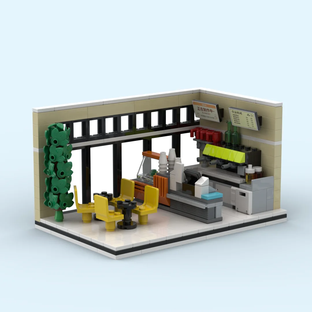MOC Building Block Corner Coffee Shop Street View Model DIY Assembly Ornament Men's Hobby Collection Bricks Gift