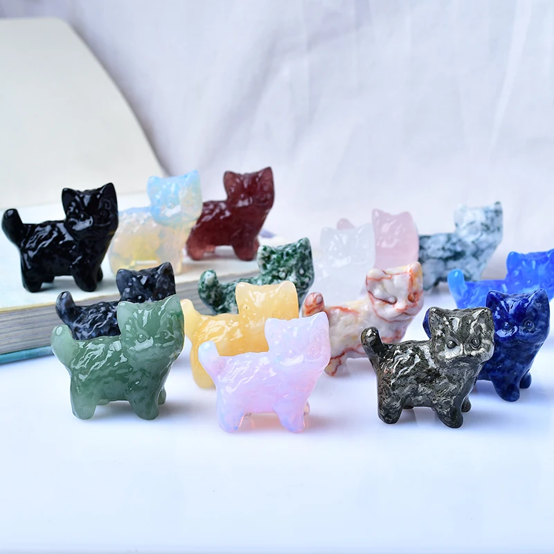 1pc Kitten Carving Piece Decoration Witchy Lovely Aquarium Magnet Crystal Clear Quartz Point Home Decor Room Accessories Knife