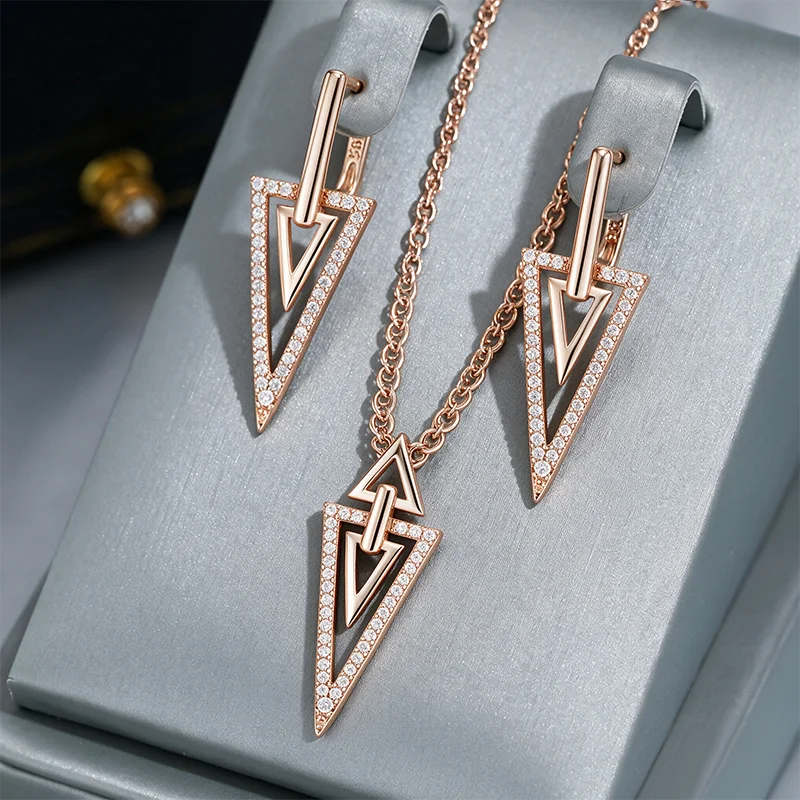 Wbmqda Doppelte Hohle Rhombus Lange Hängeohrringe für Damen 585 Roségoldfarben Mode Ohrschmuck-Sets Accessoires
