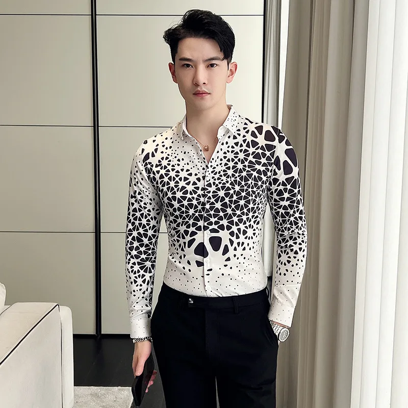 LIFENWENNA Fashion Personality Luxury Long Sleeve Party Shirts European Style Digital Print Shirt Men NightClub Slim Fit Blouse