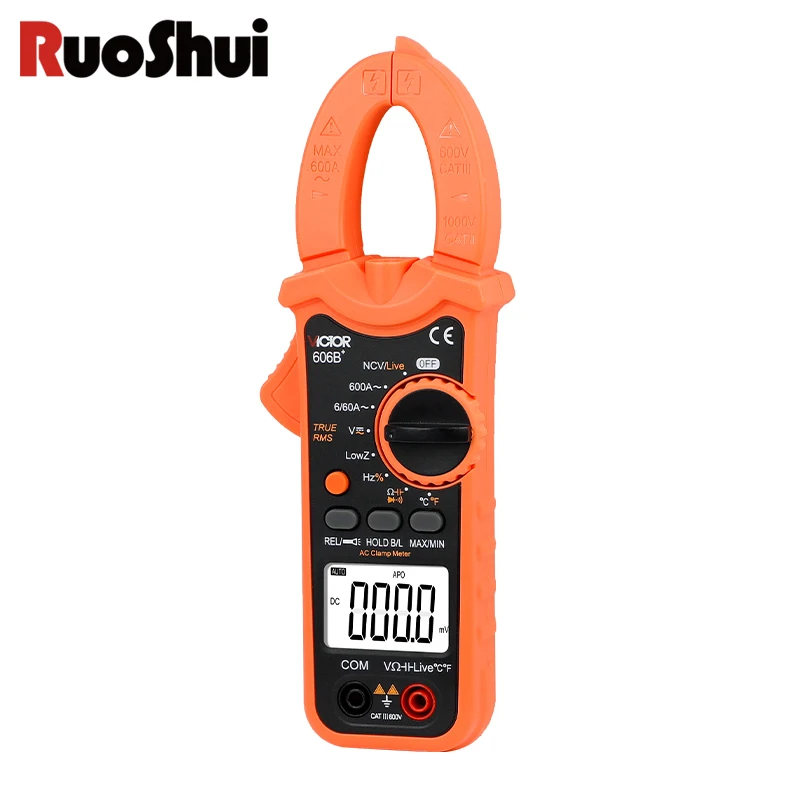 VICTOR 606B+ True RMS Clamp meter 6000 Counts DCAC 600V 600A 60M Ohm Frequency 10MHz Capacitance 6mF Temperature INR VFC