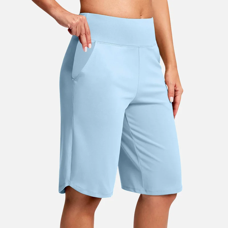 Yoga Five-Point Pants Women Gym Workout Fitness High Waisted Elasticity Loose Sports Pants With Pocket Solid Color Yoga Shorts