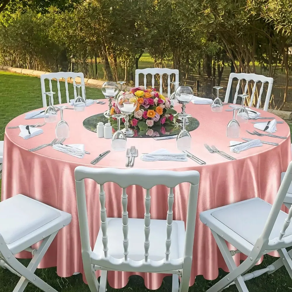 High-end Smooth Round Satin Tablecloth Bright Imitation Silk Table Cover Solid Color Table Decoration Christmas