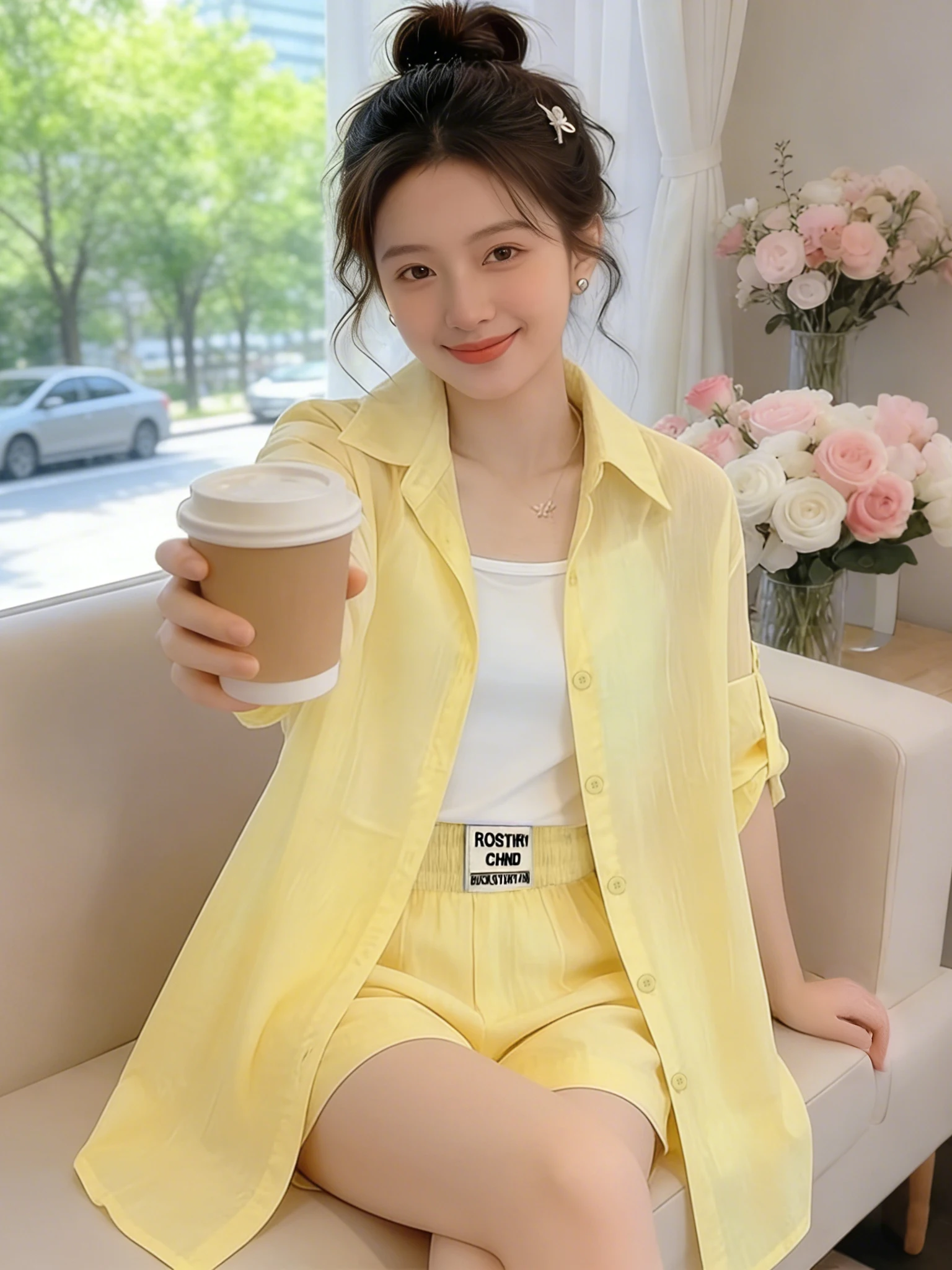 

Модный женский летний комплект 2026: рубашка и шорты в стиле Dopaamine, омолаживающий эффект, защита от солнца, элегантный повседневный легкий костюм из двух предметов