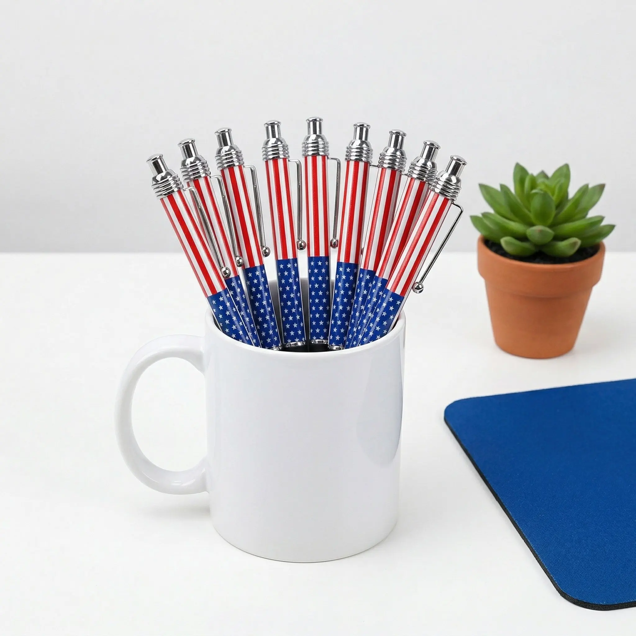 

10Pcs Ballpoint Pens Patriotic Flag Design Retractable Smooth Writing Pen for Office School Home Use Professional Ballpoint Pen