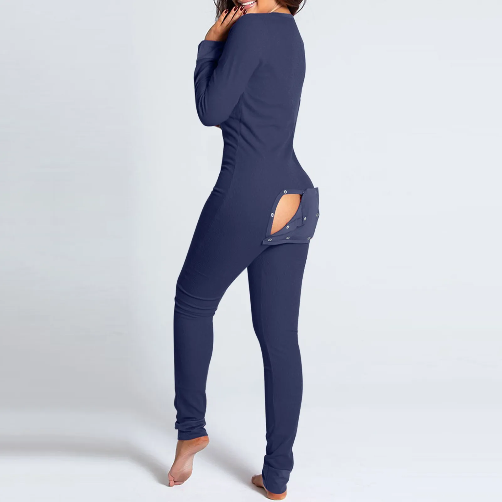 Sexy Onesies Womens Jumpsuits Pajamas Butt Flap Union Jumpsuit Romper Long Sleeve Bodysuits One Piece Sleepwear Overall 2023