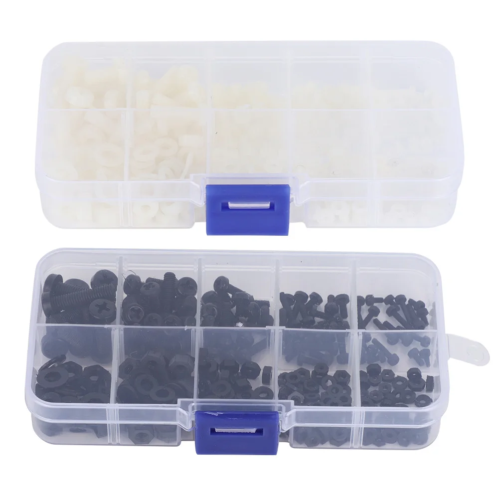 270 PCS M2-M5 Plastic Nylon Screw Nut Washer Combination Set Resealable Transparent Box Packaging For Easy Storage