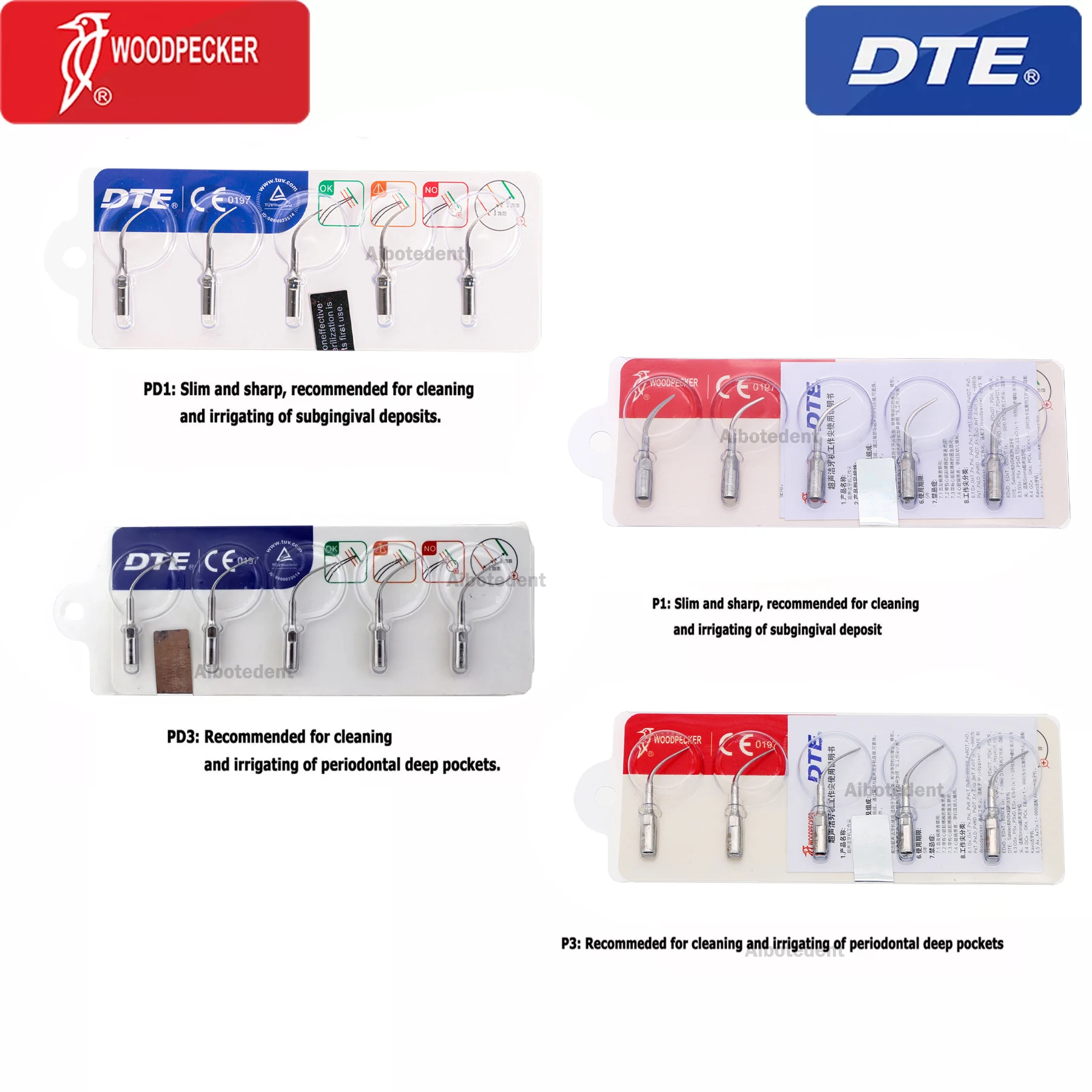 Woodpecker DTE 100% Original Dental Ultrasonic Piezo Scaler Perio Tips P1 P3 PD1 PD3