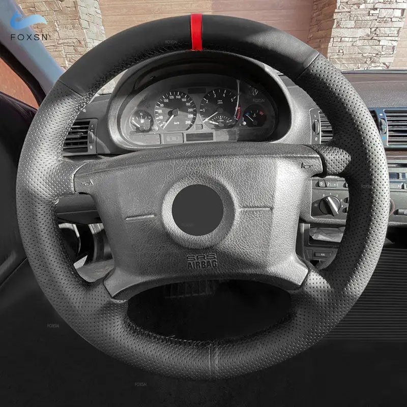 For BMW 3 5 Series E36 E46 E39 1995- 2002 2003 X3 E83 X5 E53 2000-2006 Car Interior Steering Wheel Cover Perforated Leather Trim