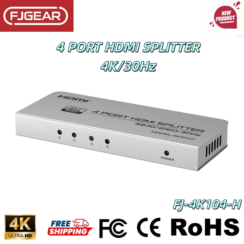 

FJGEAR HDMI-сплиттер 1×2, 1×4, 1×8, 4K HD видеоадаптер, HDMI-концентратор 1 вход на 2/4/8 выходов для PS4, ноутбука, монитора, ТВ-приставки, проектора