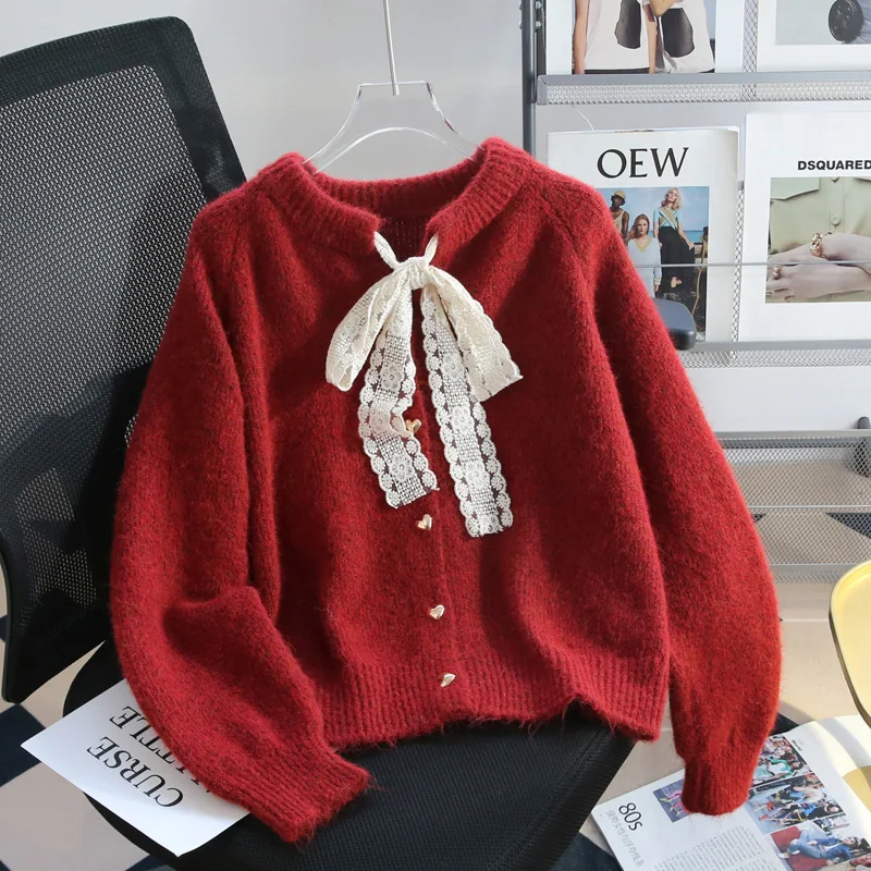 

Весенний кружевной свитер с завязками, кардиган для женщин, новые осенние и зимние джемперы, толстая мягкая и липкая вязаная куртка в ленивом стиле