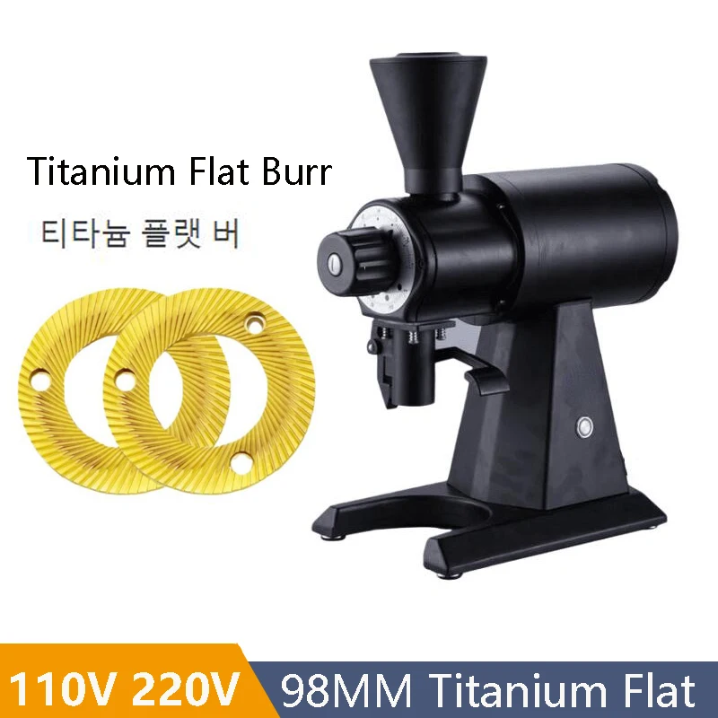 98MM Titanium Alloy Flat Burr 1000W Heavy Duty Coffee Ginder Mill Machine Good Performance Big Power Coffee Beans Mill