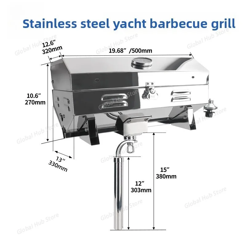 BBQ Grill for Boat Marine Grade Stainless Steel Adjustable Marine Stove Propane Grill Inclined Bracket Mount