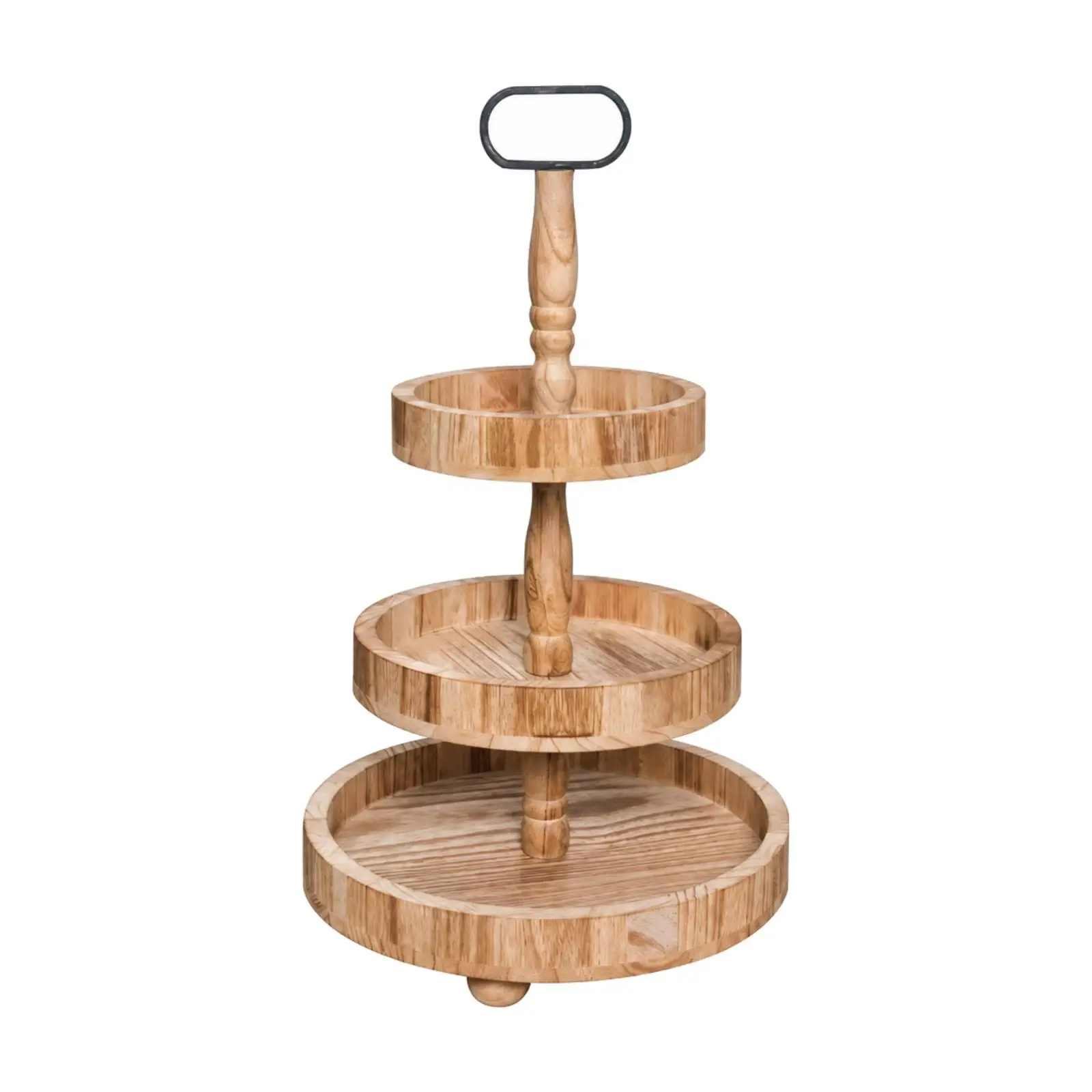 Decorative Wood Cake Stand with Three Round Trays for Fruit Sweets and Pastry Display at Buffet Tables