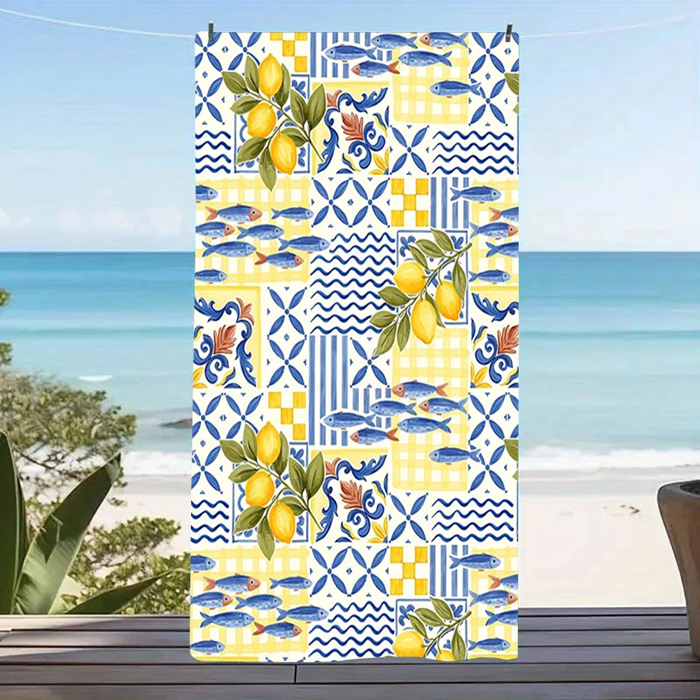 Positano Amalfi Lemon Floral Collage Beach Towel,silky sand-free fabric for seaside brunch,resort lounge & mini holiday trips