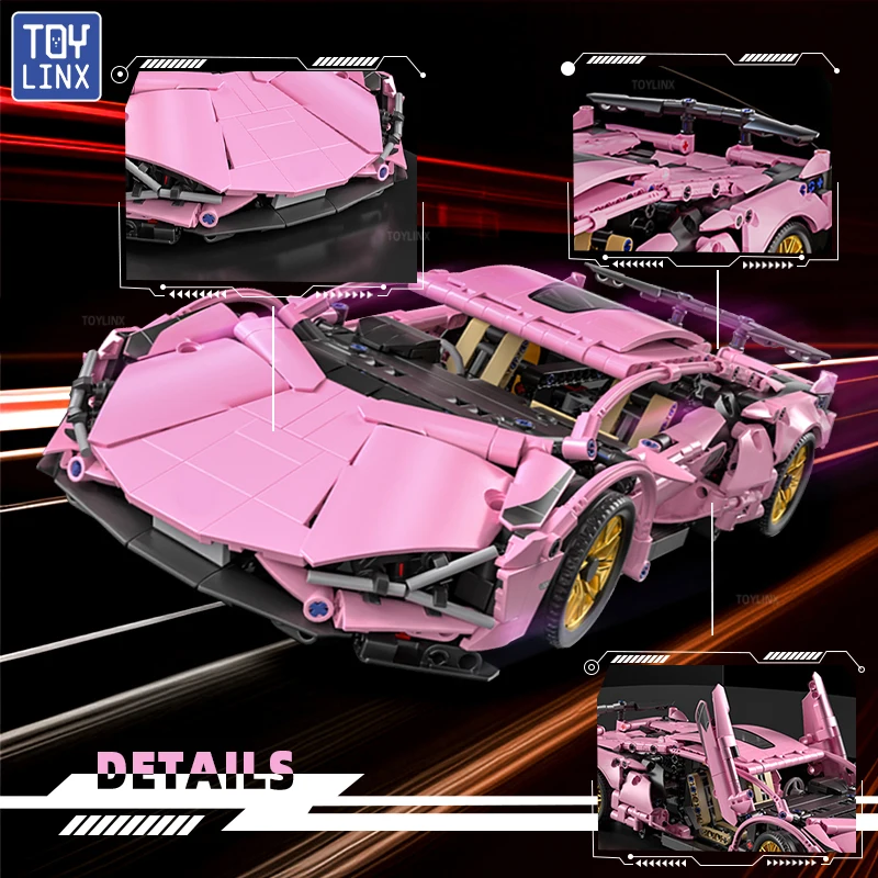 TOYLINX Super Roze Technische Snelheidsvoertuig Bouwstenen Auto Racing Bricks Speelgoed Verjaardag Kerstcadeaus voor Kinderen Kinderen