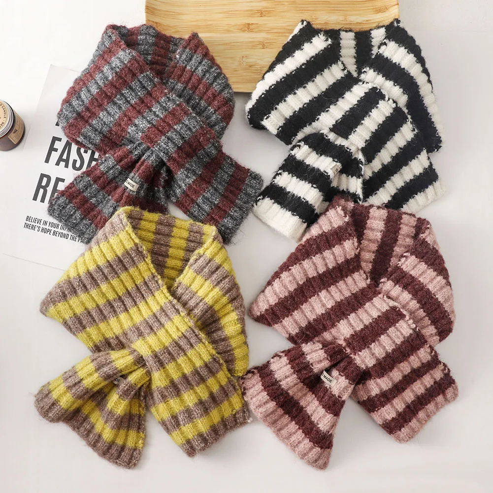 

Корейский стиль, осенне-зимний шерстяной шарф в полоску, женский толстый теплый шарф для шеи, модные длинные вязаные шарфы для женщин, шерстяная шаль