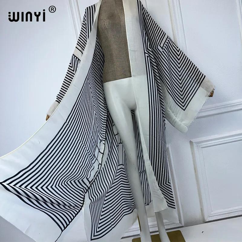 WINYI Africa summer kimono maxi dress beach cover up open front Cardigan boho coat Geometric print kaftan beach outfits women