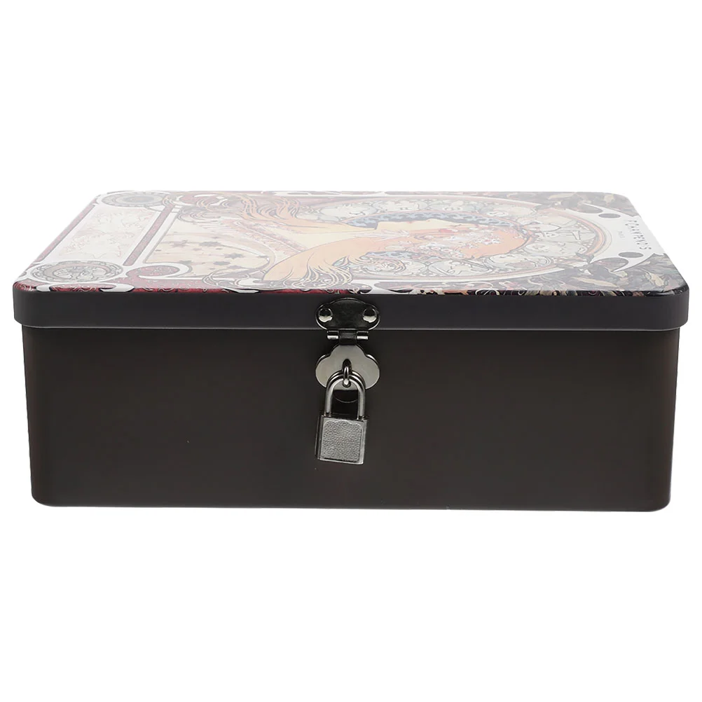 

Treasure Chest with Lock and Key Tinplate Storage Box Case Necklace Desktop Boxes Lid